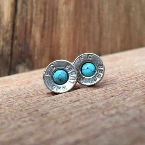 9mm Luger nickel earrings